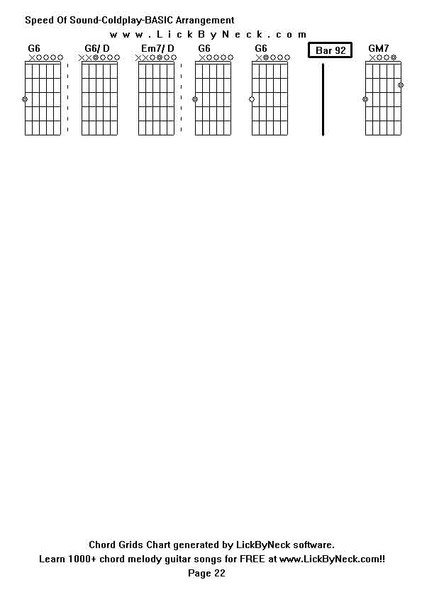 Chord Grids Chart of chord melody fingerstyle guitar song-Speed Of Sound-Coldplay-BASIC Arrangement,generated by LickByNeck software.